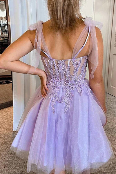 Lilac Tulle Lace A-Line Sweetheart Short Homecoming Dresses VK23080804