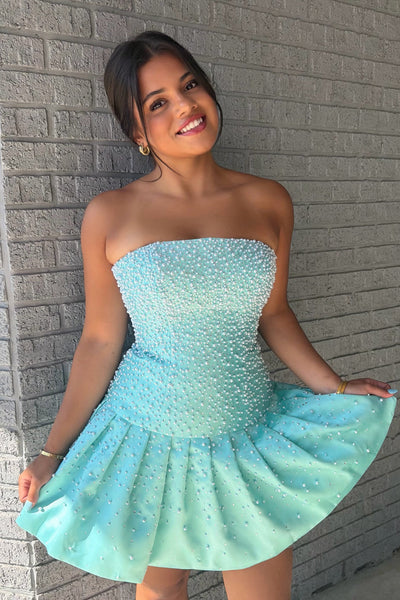 Sparkly A Line Strapless Mint Sequins Short Homecoming Dress AB26073102