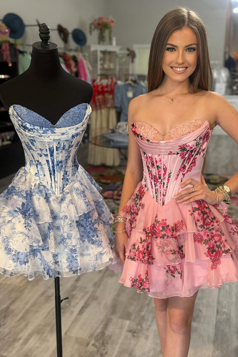 Cute A Line Sweetheart Floral Chiffon Short Homecoming Dress VK2506060
