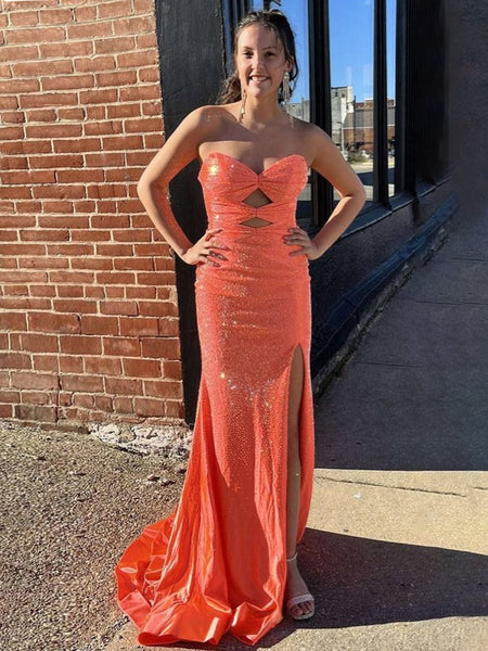 Glitter Mermaid Yellow Sweetheart Cut-out Long Prom Dress with Beading