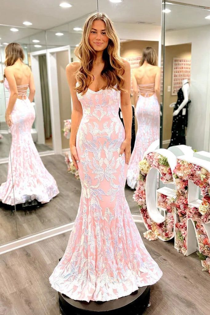 Cute Mermaid Sweetheart Sequins Prom Dresses VK24110801