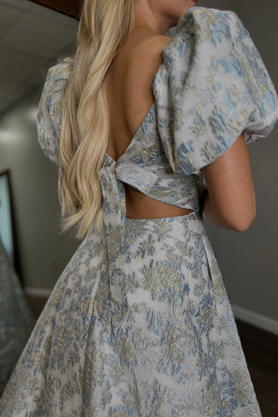 Gorgeous Off the Shoulder Jacquard Satin Prom Dress with Slit VK25100701