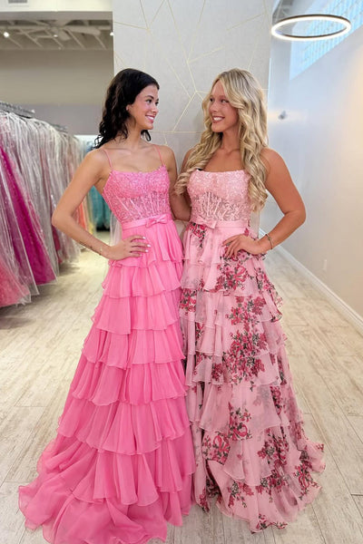 Cute A Lien Square Neck Floral Chiffon Prom Dress VK26031803
