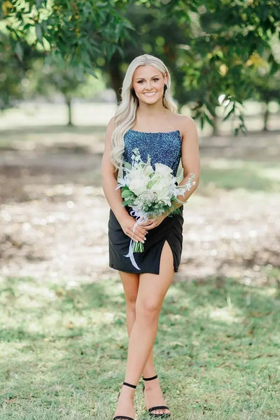 Cute Scoop Neck Black Satin Tight Homecoming Dresses with Beading VK13112801