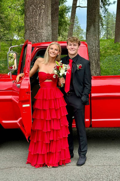 Cute A Line Sweetheart Red Chiffon Long Prom Dress VK25121001