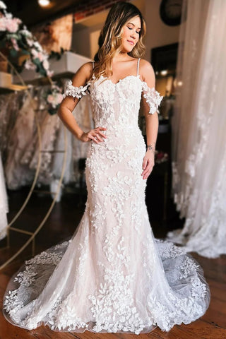 Elegant Mermaid Off the Shoulder Lace Wedding Dresses VK23011703