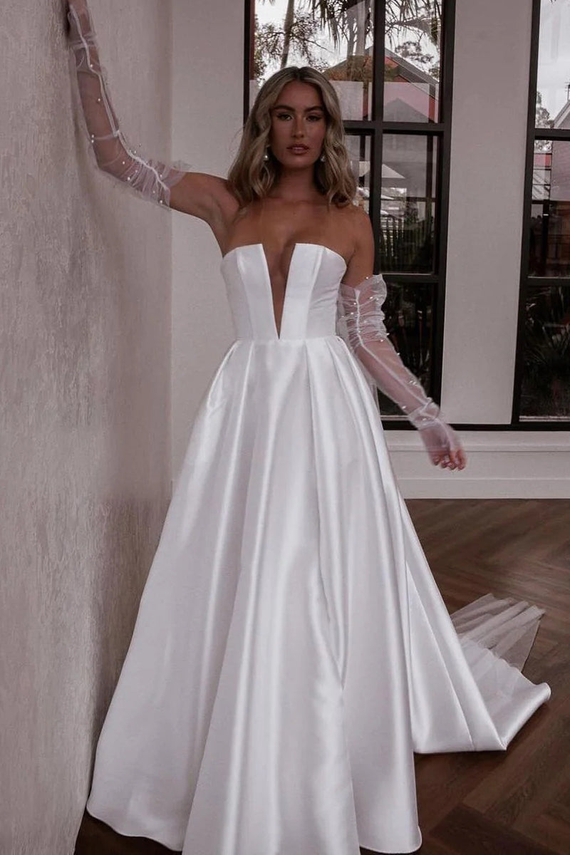 Ball Gown Strapless Satin Wedding Dresses VK23012703
