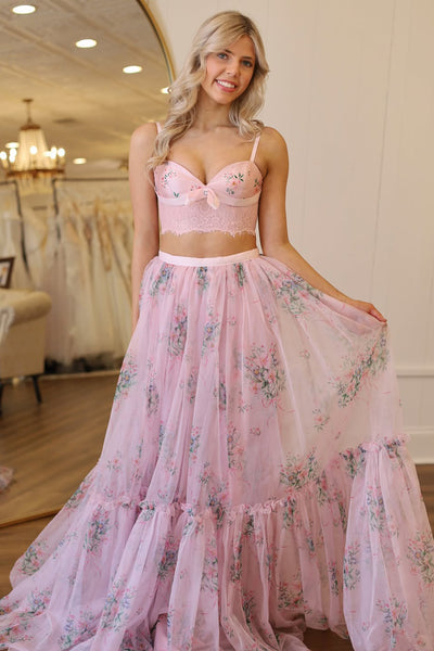 Fairy A Line Sweetheart Two Piece Floral Tulle Prom Dress VK26030806
