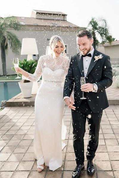 Gorgeous Mermaid Round Neck Long Sleeves Wedding Dresses with Lace Top VK25051103