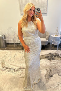 Mermaid Halter Silver Sequins Long Prom Dresses VK25032308