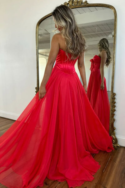 A Line Strapless Light Blue Chiffon Long Prom Dress with Slit VK22804