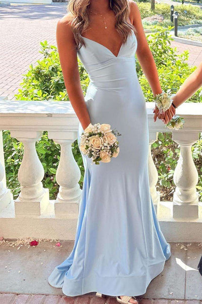 Straps V Neck Light Blue Mermaid Formal Dress VK26031524