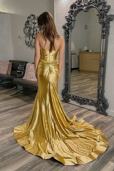 Mermaid Sweetheart Blush Satin Prom Dress with Slit VK25010401