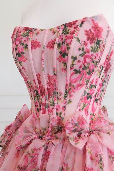 Fairy A Line Scoop Neck Floral Chiffon Long Prom Dress VK161904