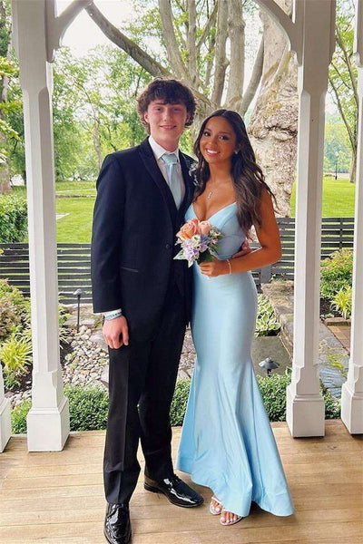 Straps V Neck Light Blue Mermaid Formal Dress VK26031524
