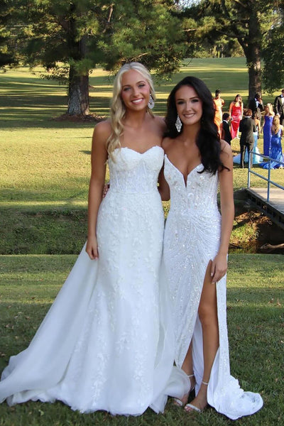 Charming Mermaid Sweetheart White Lace Long Prom Dresses VK24102813