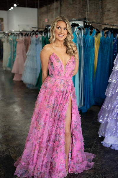 Unique A-Line Strapless Floral Printed Long Prom Dresses VK24021901