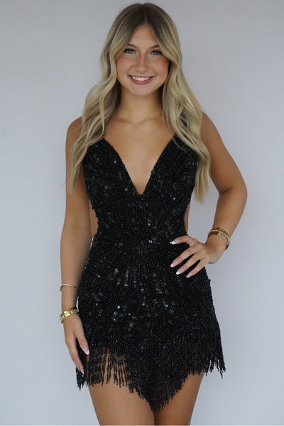 Bodycon V Neck Black Sequins Short Homecoming Dresses VK26081501