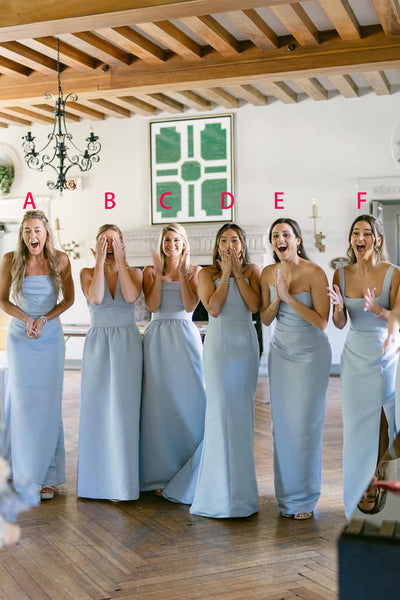 Light Blue Sheath Satin Bridesmaid Dresses VK26102801