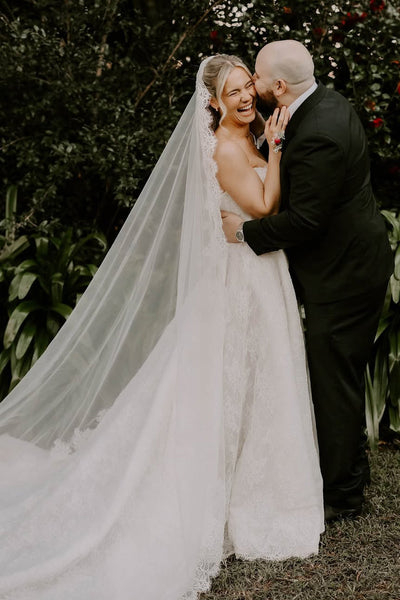 Elegant A Line Sweetheart Lace Tulle Wedding Dress VK5111402