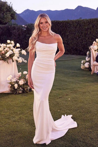 Elegant Mermaid Strapless Elastic Satin Wedding Dresses with Train VK23060502
