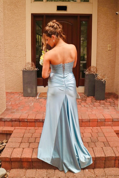 Dusty Blue Sweetheart Mermaid Slit Prom Dress