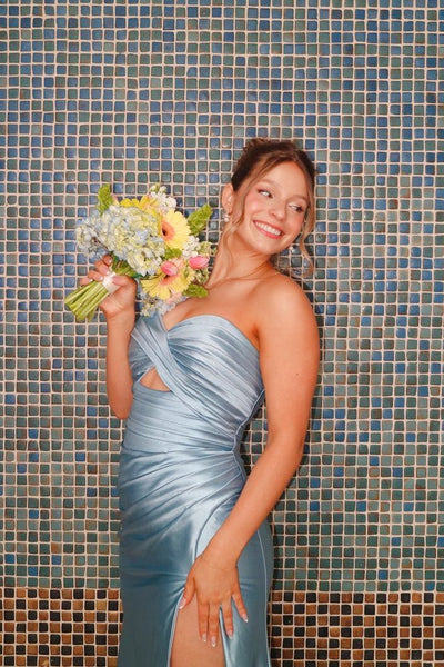 Dusty Blue Sweetheart Mermaid Slit Prom Dress VK26031529