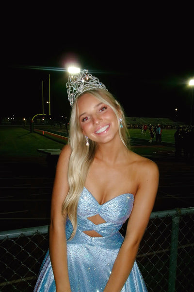 Light Blue Beaded Cutout Sweetheart Long Prom Dress