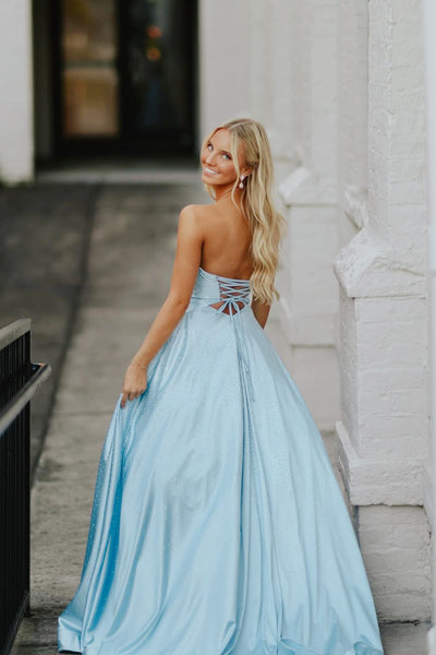 Light Blue Beaded Cutout Sweetheart Long Prom Dress