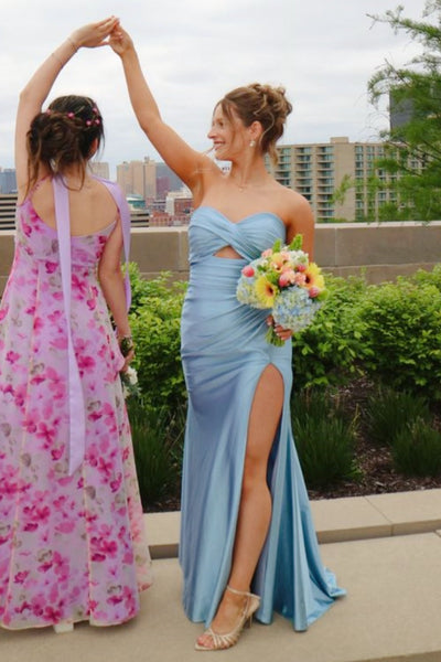 Dusty Blue Sweetheart Mermaid Slit Prom Dress VK26031529