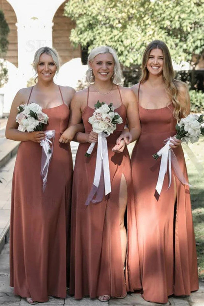 Simple Criss-Cross Straps Back Dusty Rose Bridesmaid Dress VK0203001