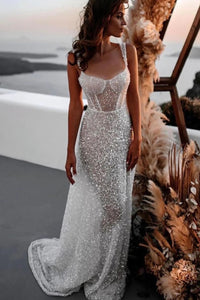 Sparkly  A Line Sweetheart Sequins Wedding Dresses VK23061108