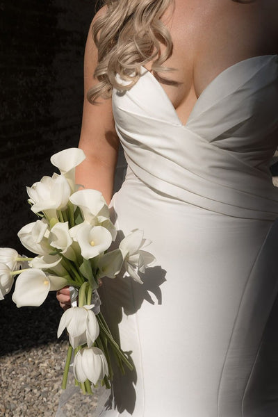 Elegant Mermaid Strapless White Satin Wedding Dresses with Train VK26081514