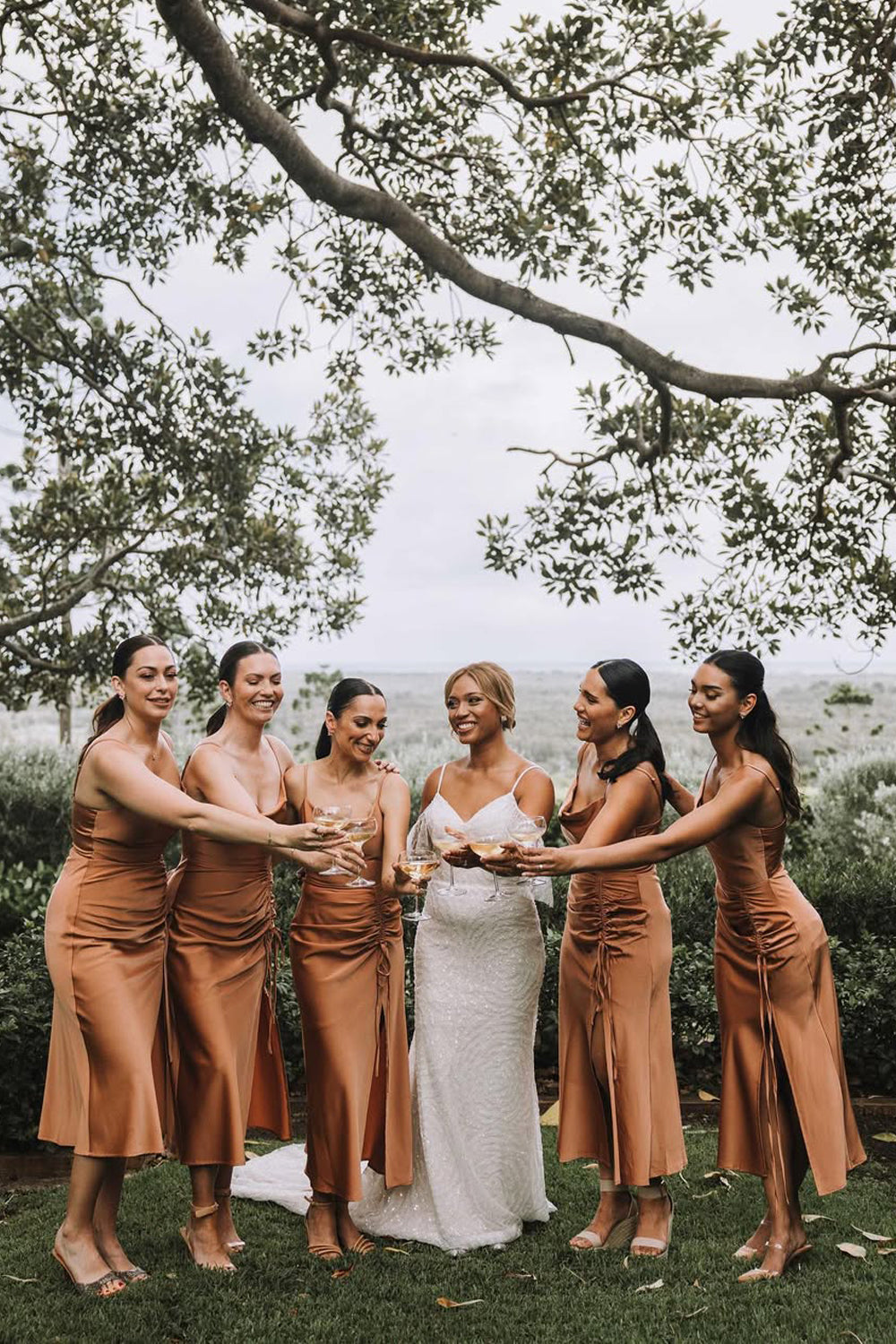 Bohemian Sheath Cowl Neck Silk Satin Bridesmaid Dress VK25061101