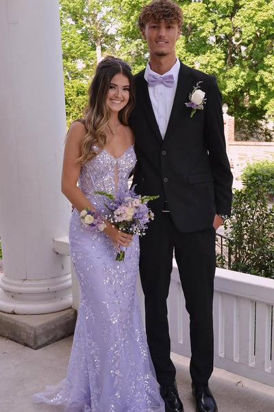 Charming Mermaid V Neck Lavender Sequins Long Prom Dress VK2505302