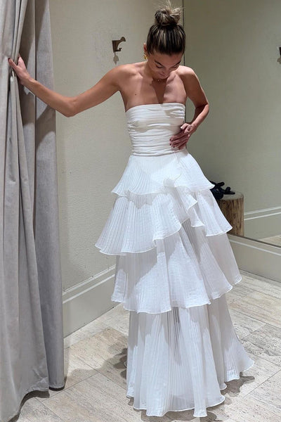 Cute A-Line Srapless Tiered Organza Satin Wedding Dresses VK23120705