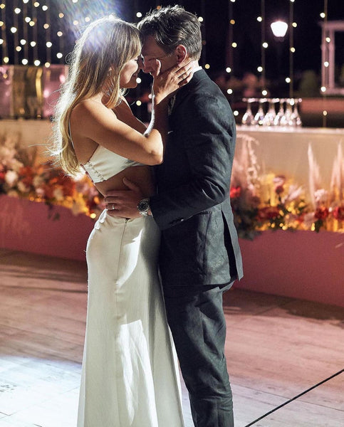Charming A Line Two Piece Sweetheart Satin Wedding Dresses VK23061406