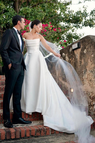 Charming Strapless Satin A-Line Wedding Dresses VK24031401