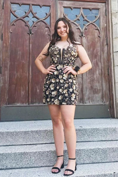 Cute Bodycon Sweetheart Gold Lace Sequins Homecoming Dresses with Beading VK24102202