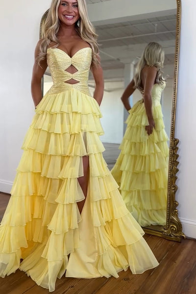 Gorgeous A-Line Sweetheart Chiffon Tiered Prom Dress with Hot Stone VK26010512