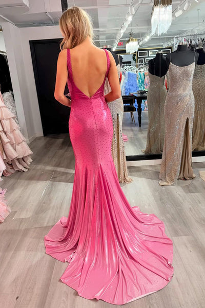 Charming Mermaid V Neck Stretch Satin Prom Dress with Hot Stone VK15112704