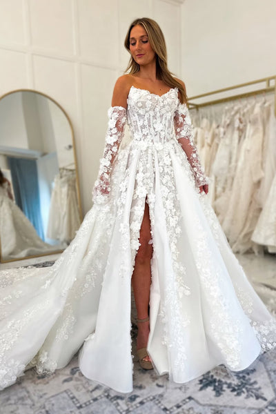 Gorgeous Ball Gown V Neck Lace Tulle Wedding Dress with Appliques VK26021109