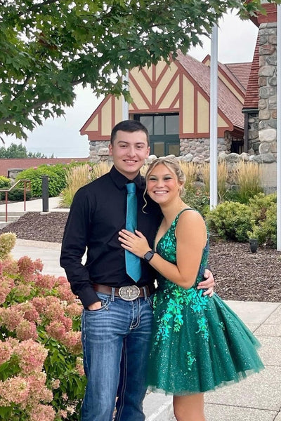 Green Sequin Lace A-Line Short Homecoming Dresses VK23101206