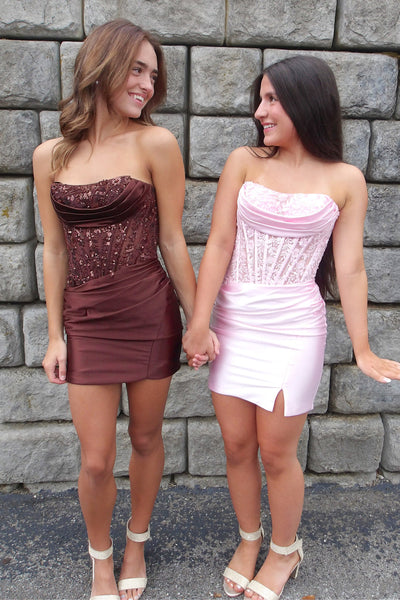 A Line Scoop Neck Satin Short Homecoming Dress with Beading VK26080803