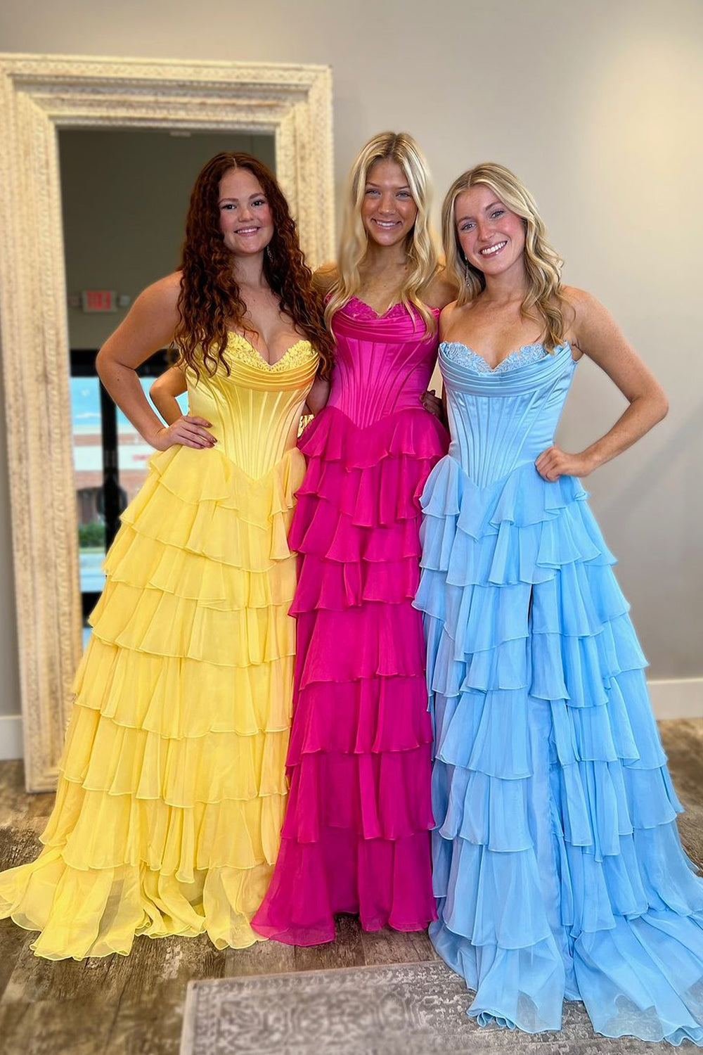 Fashion Hot Sale Cute A Line Sweetheart Tiered Chiffon Long Prom Dress