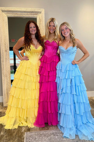 Fashion Hot Sale Cute A Line Sweetheart Tiered Chiffon Long Prom Dress