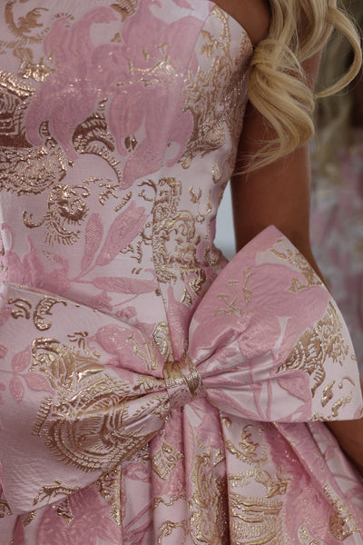 Cute A Line Strapless Pink Jacquard Satin Homecoming Dress VK26080809