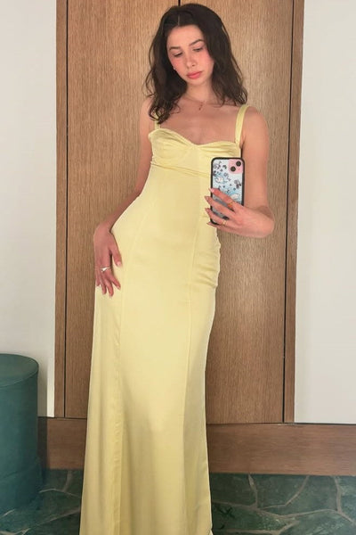 Mermaid Sweetheart Yellow Satin Long Prom Dresses VK26011807