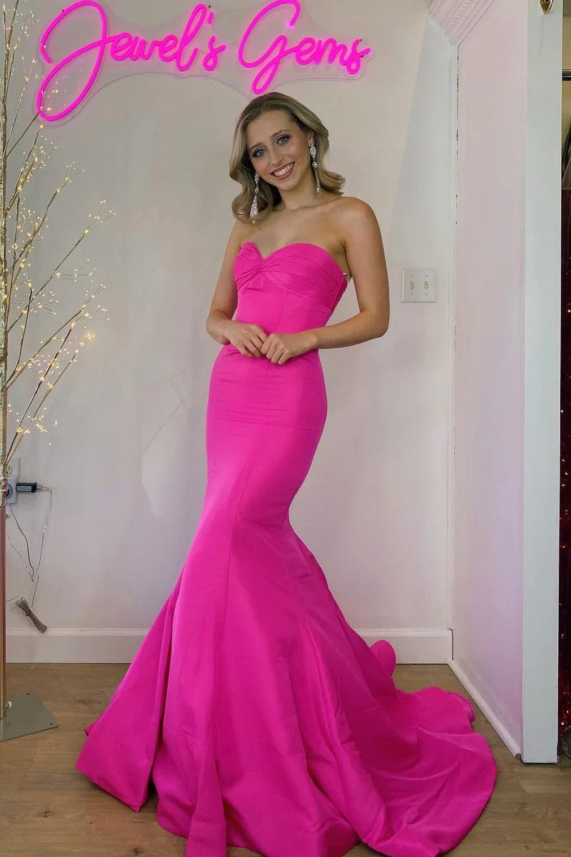 Cute Mermaid Sweetheart Hot Pink Satin Long Prom Dresses VK23011402