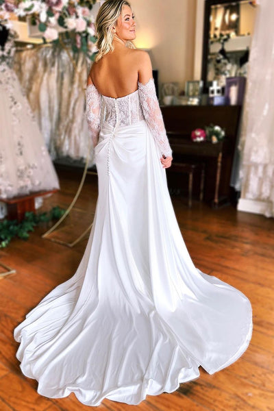 White Sheath Sweetheart Lace Satin Wedding Dresses VK23100201
